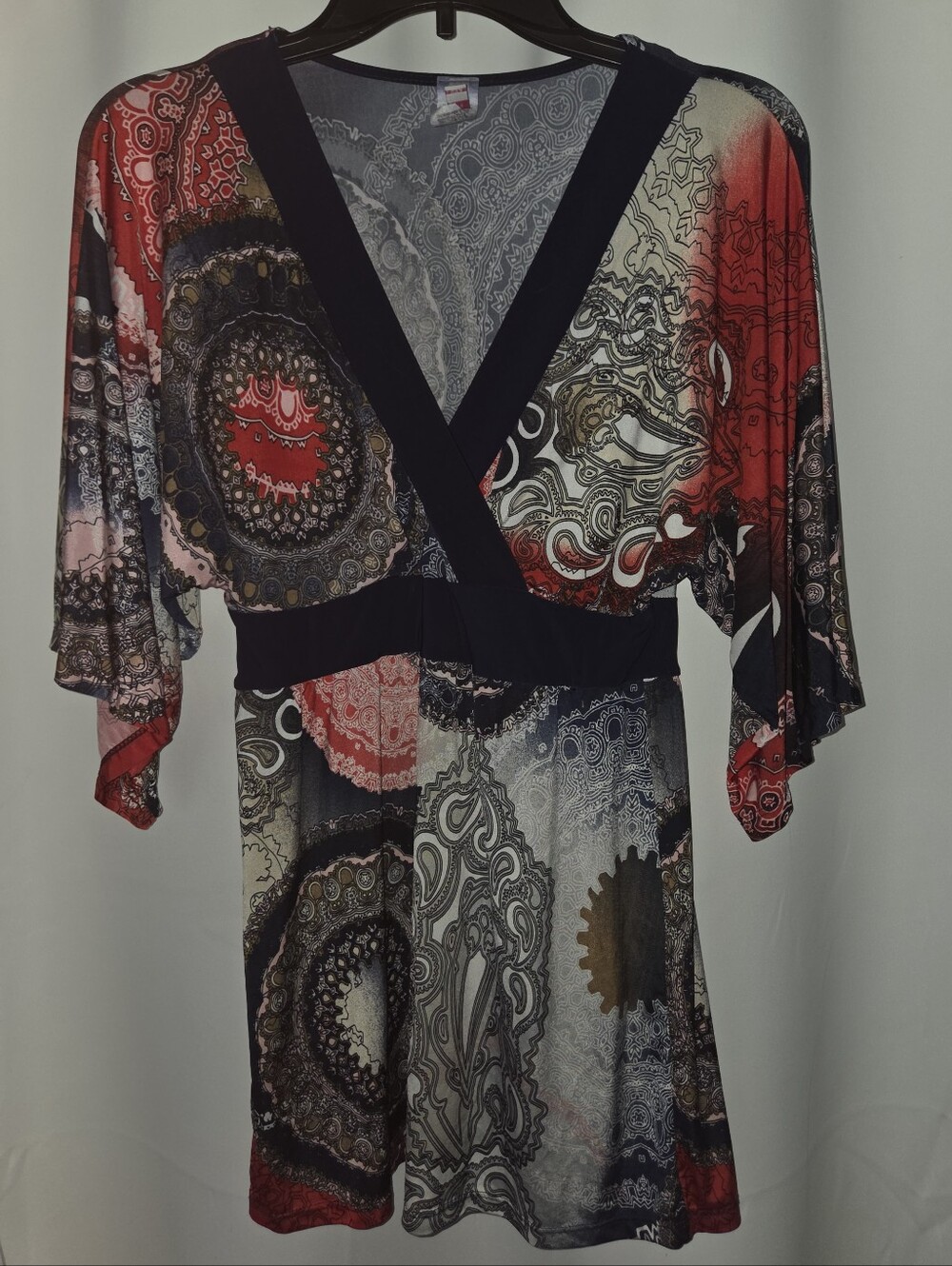 TRUE LIGHT Red Blue Paisley Wrap-Style Tunic